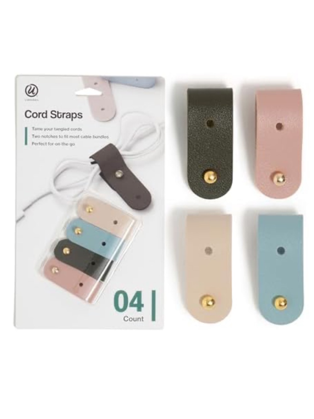 U Brands 4ct Vegan Leather Cord Straps NEW